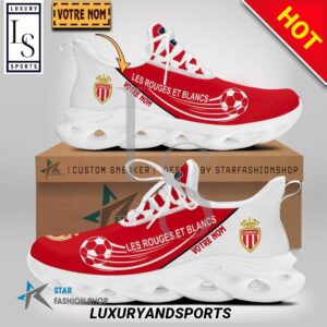 AS Monaco Custom Name White Red Max Soul Shoes