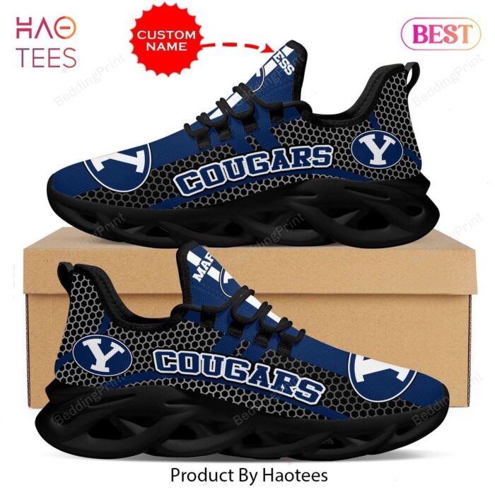 BYU Cougars NCAA Black Mix Blue Custom Name Max Soul Shoes