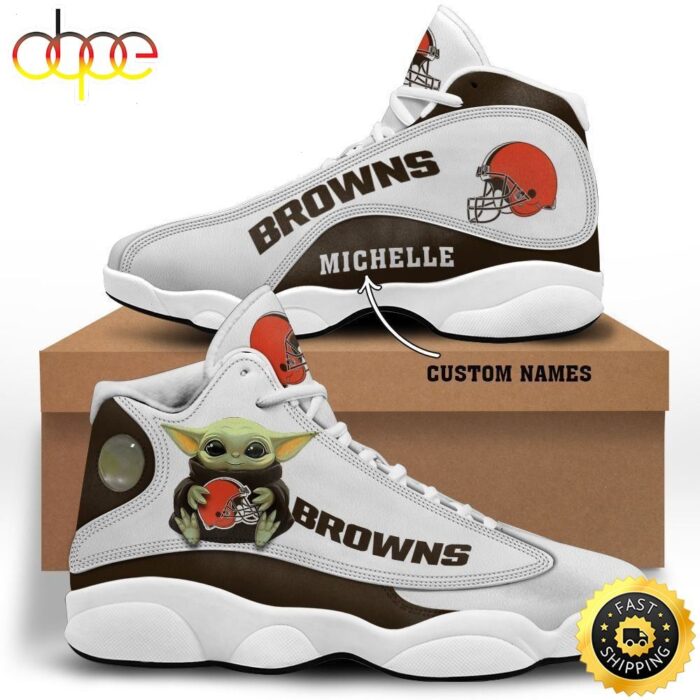 Baby Yoda Cleveland Browns Personalized Name Air Jordan 13 Shoes