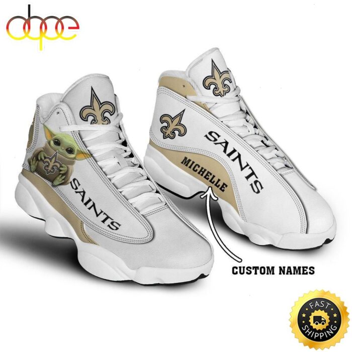 Baby Yoda Hug New Orleans Saints Personalized Name Air Jordan 13 Shoes