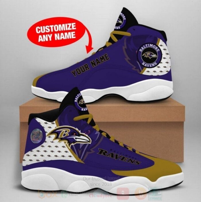 Baltimore Ravens Football Team Nfl Custom Name Air Jordan 13 Shoes