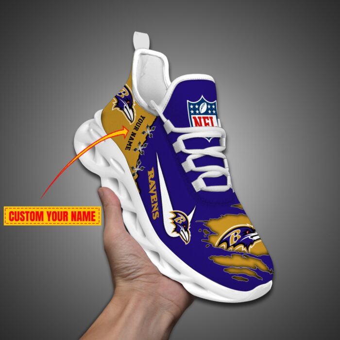 Baltimore Ravens Personalized Ripped Design NFL Max Soul Shoes