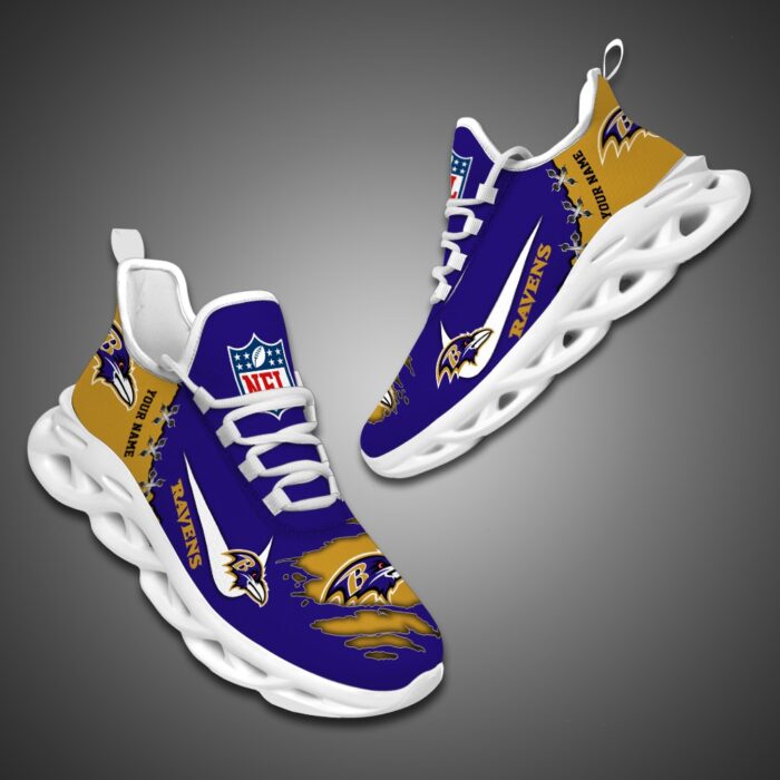 Baltimore Ravens Personalized Ripped Design NFL Max Soul Shoes