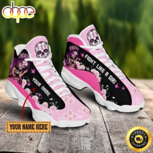 Breast Cancer Fight Like A Girl Pink Flower Custom Name Air Jordan 13 Shoes