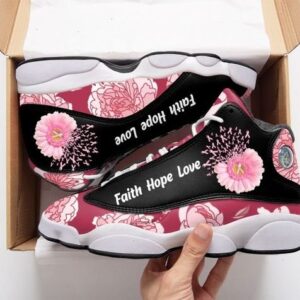 Breast Cancer Flower Faith Hope Love All Over Printed Air Jordan 13 Sneakers