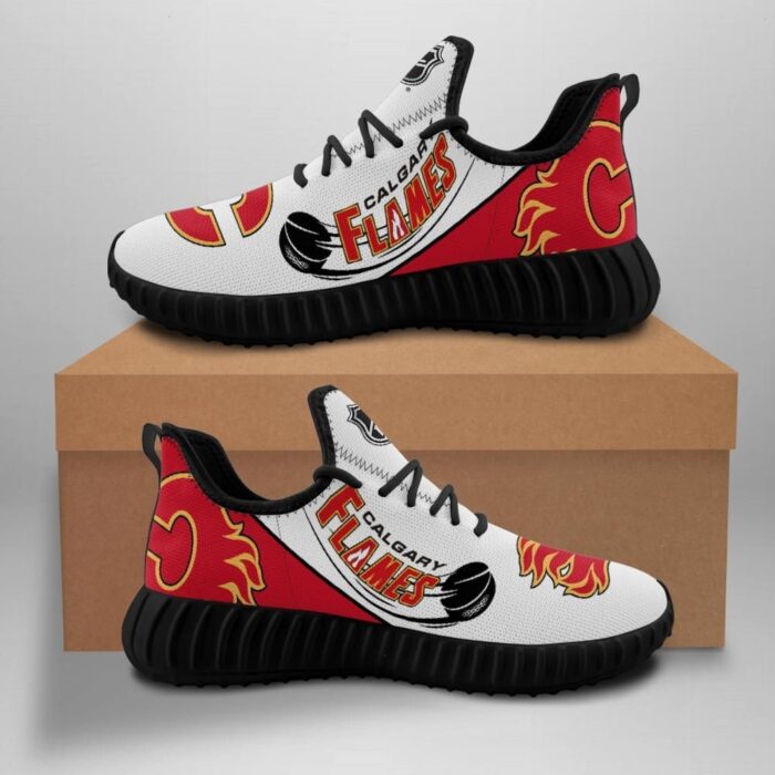 Calgary Flames Unisex Sneakers New Sneakers Hockey Custom Shoes Calgary Flames Yeezy Boost