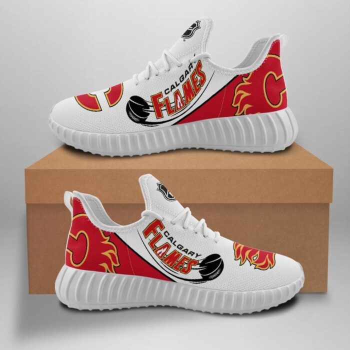 Calgary Flames Unisex Sneakers New Sneakers Hockey Custom Shoes Calgary Flames Yeezy Boost