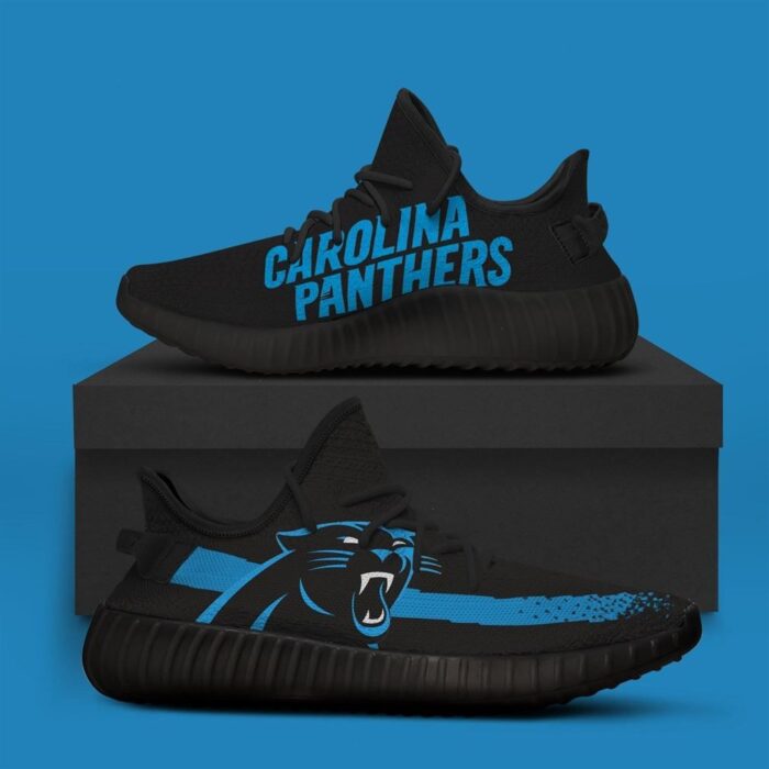 Carolina Panthers Black Runing Yeezy Shoes Sport Sneakers