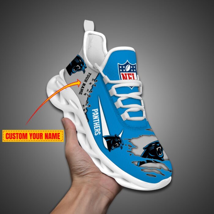 Carolina Panthers Personalized Ripped Design NFL Max Soul Shoes