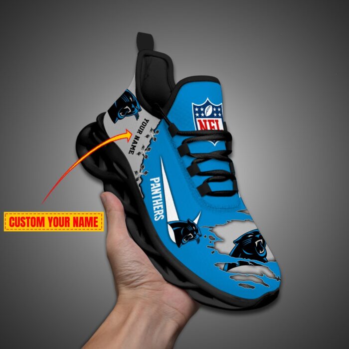 Carolina Panthers Personalized Ripped Design NFL Max Soul Shoes