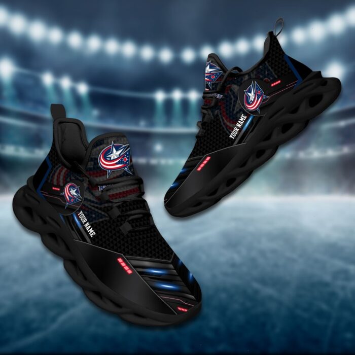 Columbus Blue Jackets Personalized NHL Sport Black Max Soul Shoes