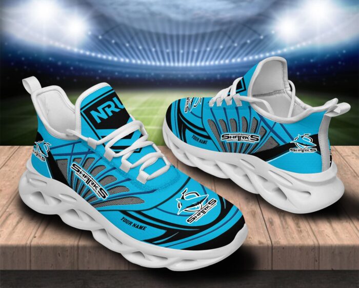 Cronulla Sutherland Sharks Custom Name NRL Max Soul Shoes