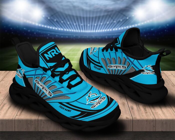 Cronulla Sutherland Sharks Custom Name NRL Max Soul Shoes