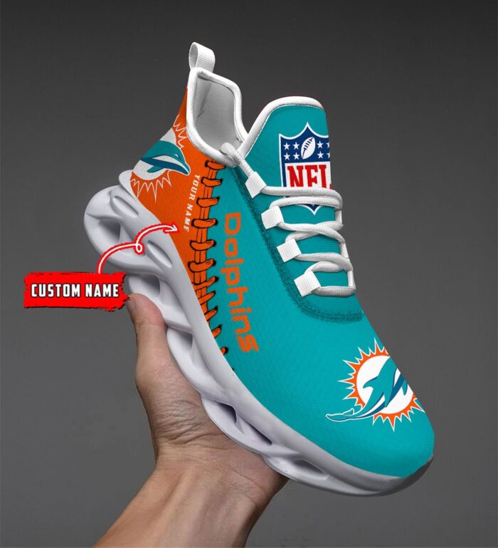 Custom Name Miami Dolphins Max Soul Shoes