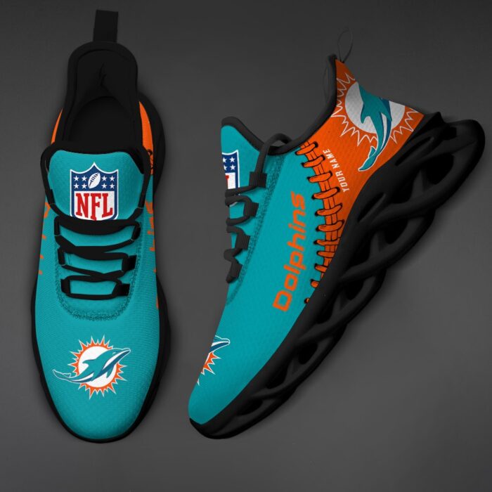 Custom Name Miami Dolphins Max Soul Shoes