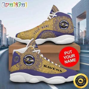 Custom Name NFL Baltimore Ravens Air Jordan 13 Shoes Printed Logo JD 13