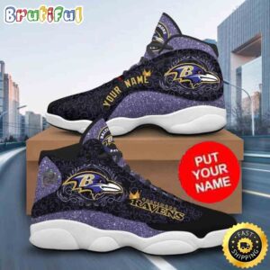 Custom Name NFL Baltimore Ravens Baseball Air Jordan 13 Shoes Printed Logo JD 13