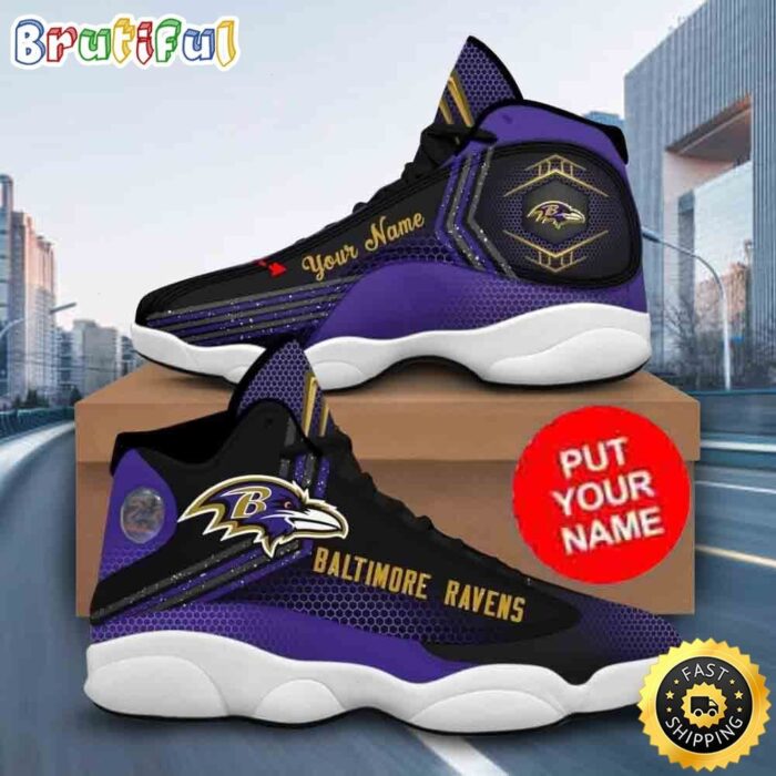 Custom Name NFL Baltimore Ravens Glitter Air Jordan 13 Shoes Printed Logo JD 13