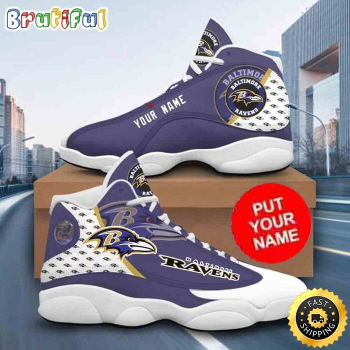 Custom Name NFL Baltimore Ravens Logo Design Air Jordan 13 Shoes Printed Logo JD 13