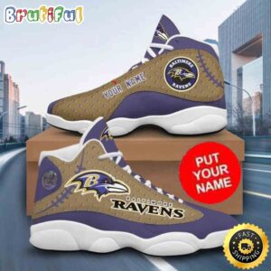 Custom Name NFL Baltimore Ravens Logo Pattern Air Jordan 13 Shoes Printed Logo JD 13