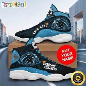 Custom Name NFL Carolina Panthers Blue Black Air Jordan 13 Shoes Printed Logo JD 13