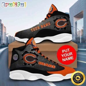 Custom Name NFL Chicago Bears Grey Black Orange Air Jordan 13 Shoes Printed Logo JD 13