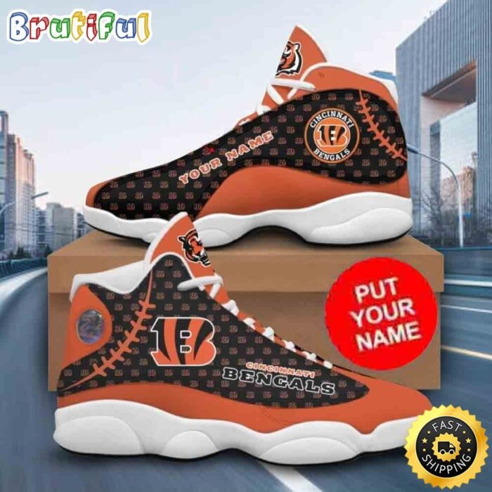 Custom Name NFL Cincinnati Bengals Logo Pattern Air Jordan 13 Shoes Printed Logo JD 13