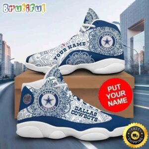 Custom Name NFL Dallas Cowboys Air Jordan 13 Shoes Casual NFL Sneakers Printed Logo JD 13