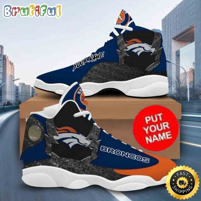 Custom Name NFL Denver Broncos Blue Orange Air Jordan 13 Shoes Printed Logo JD 13