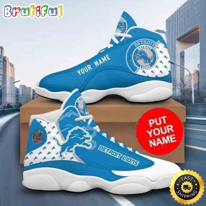 Custom Name NFL Detroit Lions Logo Pattern Air Jordan 13 Shoes Printed Logo JD 13