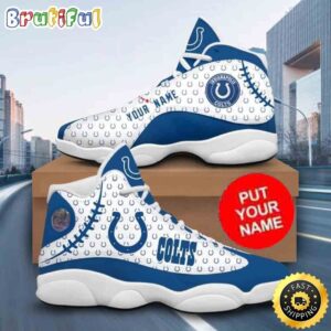 Custom Name NFL Indianapolis Colts Logo Pattern Air Jordan 13 Shoes Printed Logo JD 13