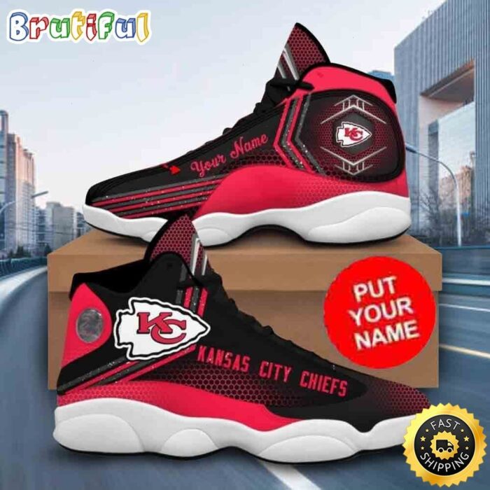 Custom Name NFL Kansas City Chiefs Red Black Air Jordan 13 Shoes Printed Logo JD 13