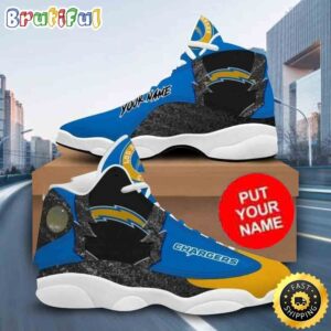 Custom Name NFL Los Angeles Chargers Powder Blue Gold Air Jordan 13 Shoes Printed Logo JD 13