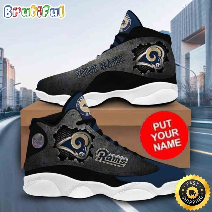 Custom Name NFL Los Angeles Rams Special Black Air Jordan 13 Shoes Printed Logo JD 13