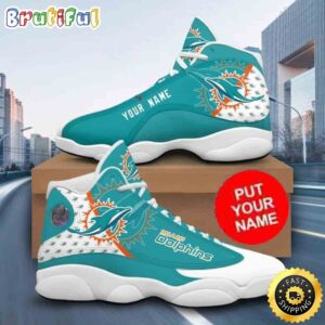 Custom Name NFL Miami Dolphins Air Jordan 13 Shoes Printed Logo JD 13