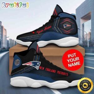 Custom Name NFL New England Patriots Black Navy Blue Air Jordan 13 Shoes Printed Logo JD 13