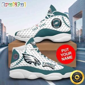 Custom Name NFL Philadelphia Eagles Logo Pattern Air Jordan 13 Shoes Printed Logo JD 13