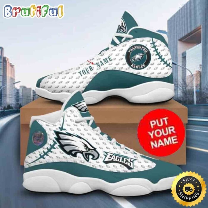 Custom Name NFL Philadelphia Eagles Logo Pattern Air Jordan 13 Shoes Printed Logo JD 13