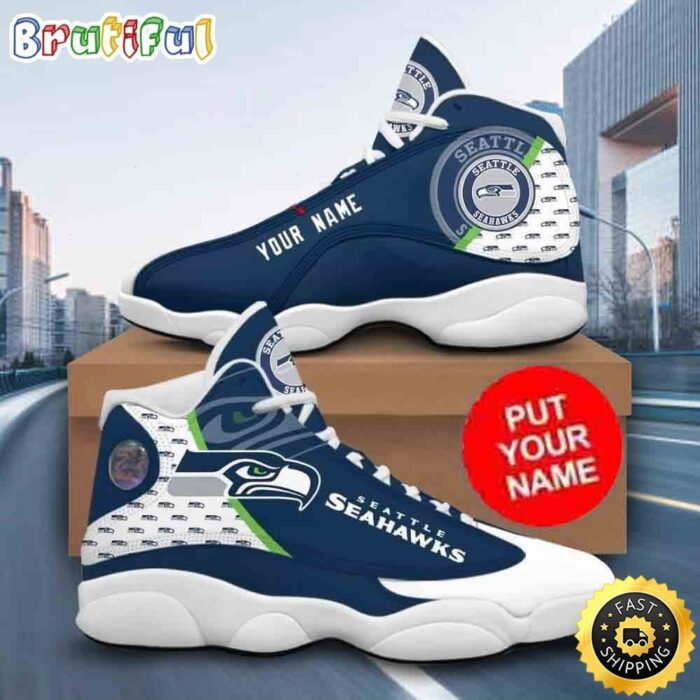 Custom Name NFL Seattle Seahawks Logo Air Jordan 13 Shoes Printed Logo JD 13