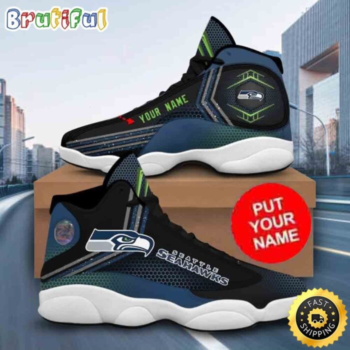 Custom Name Seattle Seahawks Air Jordan 13 Shoes NFL Footwear Printed Logo JD 13