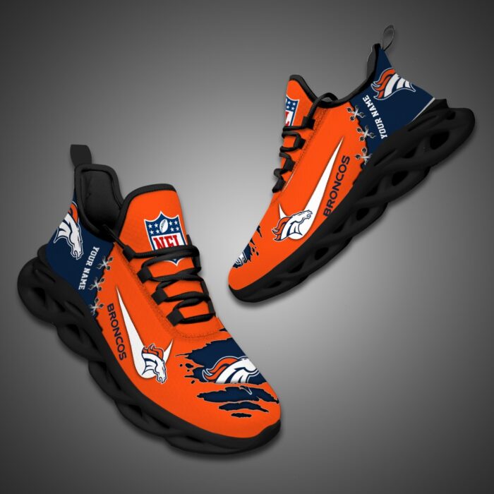 Denver Broncos Personalized Ripped Design NFL Max Soul Shoes