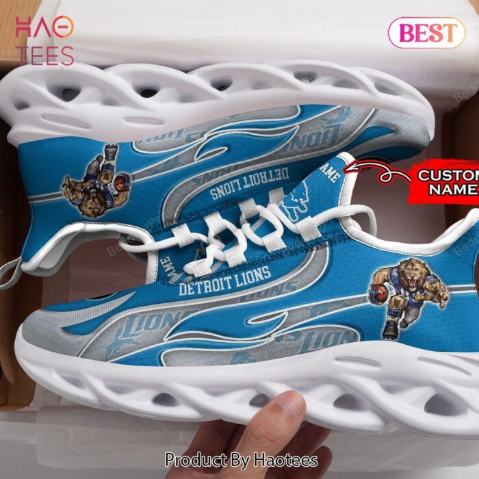 Detroit Lions NFL Personalized Blue Mix Grey Max Soul Shoes