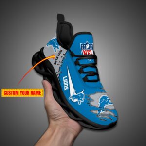 Detroit Lions Personalized Ripped Design NFL Max Soul Shoes