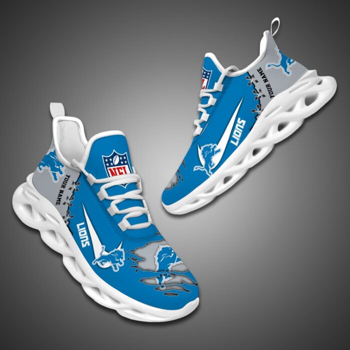 Detroit Lions Personalized Ripped Design NFL Max Soul Shoes