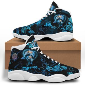 Dolphins Couple Flower Black Blue Air Jordan 13 Shoes