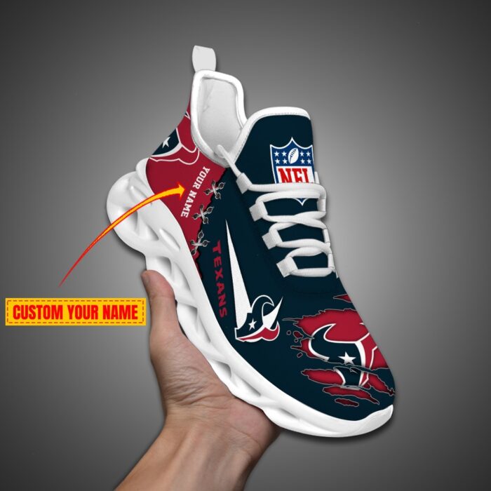 Houston Texans Personalized Ripped Design NFL Max Soul Shoes