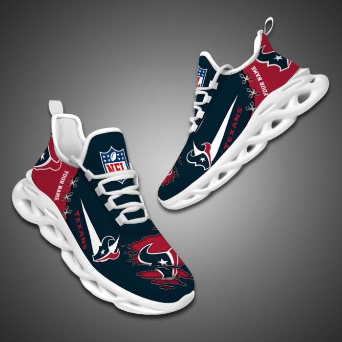 Houston Texans Personalized Ripped Design NFL Max Soul Shoes