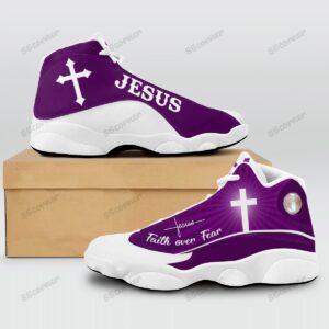 Jesus Cross Faith Over Fear Purple Air Jordan 13 Shoes