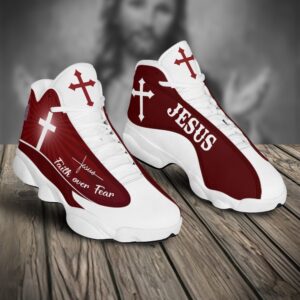 Jesus Faith Over Fear Red Air Jordan 13 Sneaker Shoes