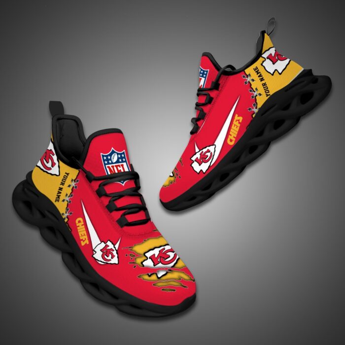 Kansas City Chiefs Personalized Ripped Design NFL Max Soul Shoes